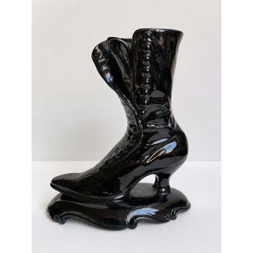 VNTG Gothic Victorian Ladies Boot Planter black Witchycore Shabby Chic Vase